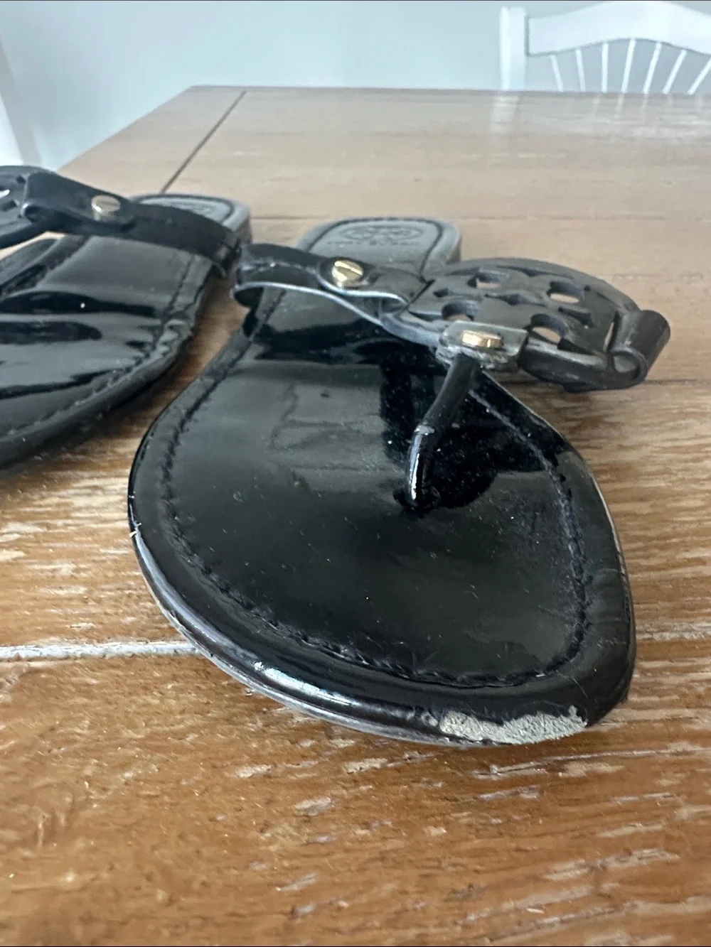 Tory Burch Black Patent Miller Logo Thong Sandals